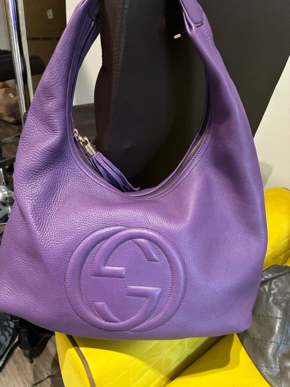 Gucci Purple Pebbled Leather Hobo with Interlocking GG